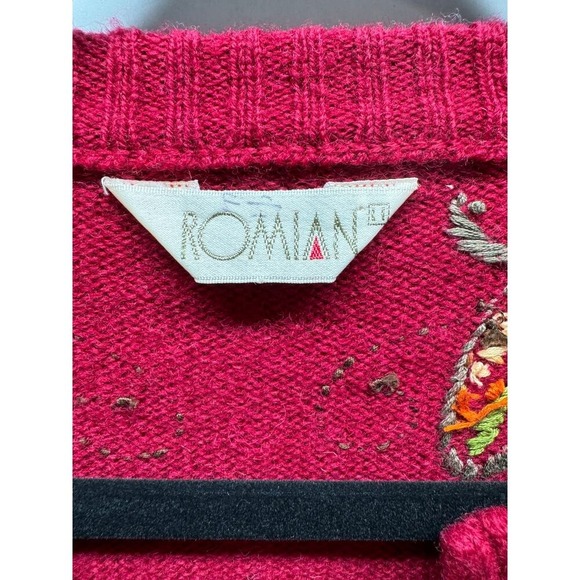 Vintage Rowan Red Cranberry Cardigan Embroidered Floral Accent Knit Sweater - Picture 8 of 8